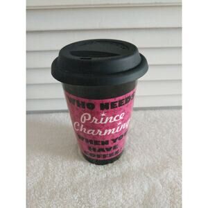 Disney Parks pink Prince Charming ceramic 12oz Travel coffee mug w/ silicone lid